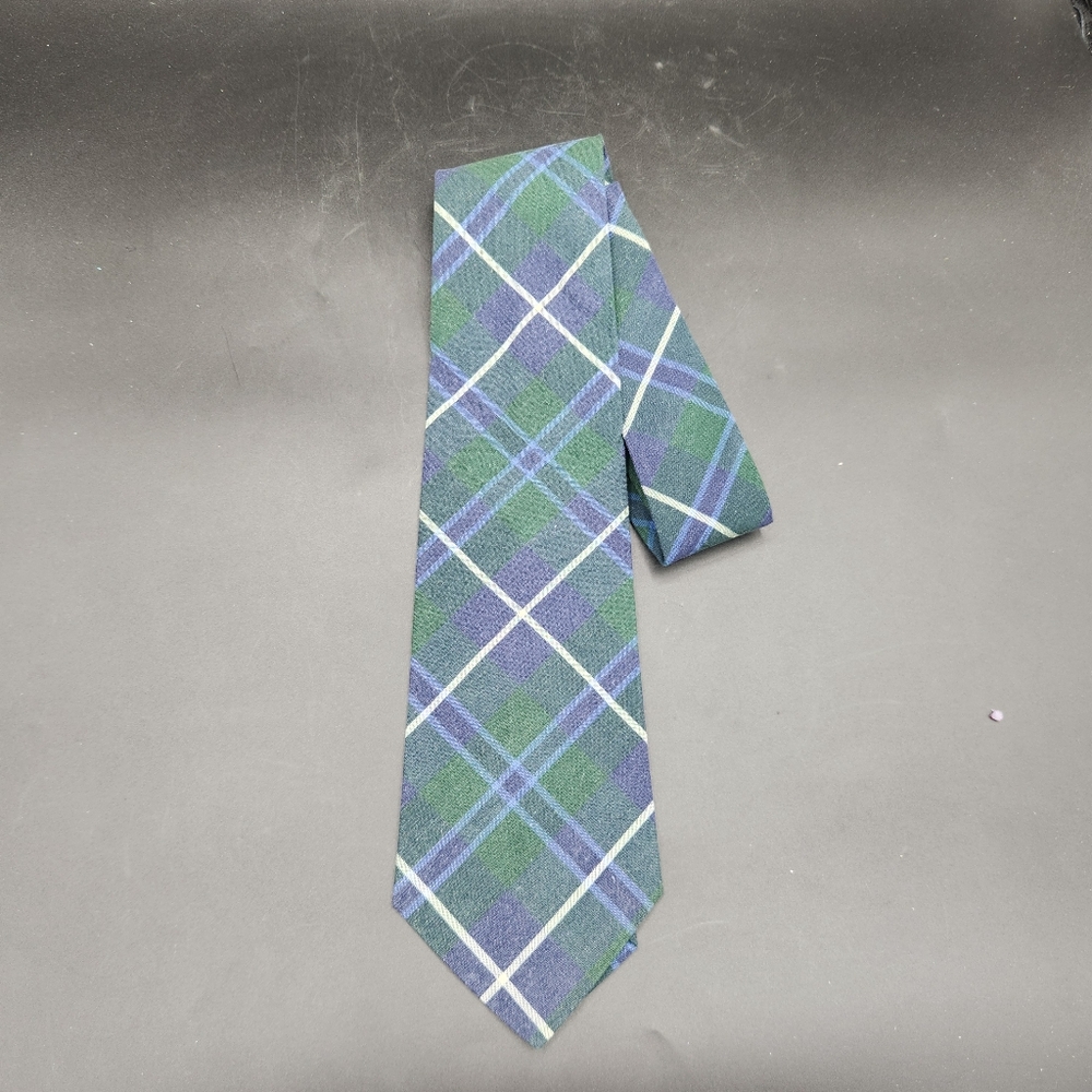 Abercrombie & Fitch Vintage Green Blue White Plaid Necktie Tie Preppy Collegiate
